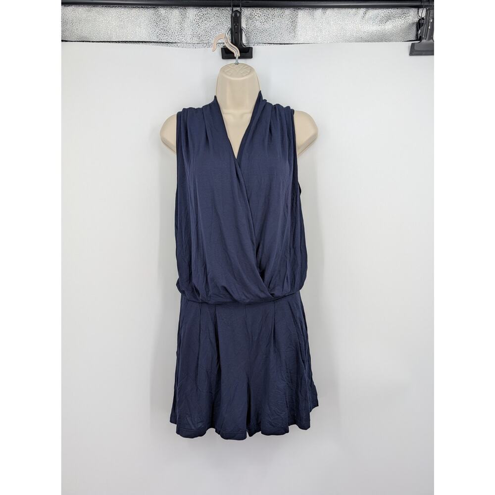 Trina Turk Navy Small Giselle Jersey Surplice Romper Pockets Wrap Comfort Errand